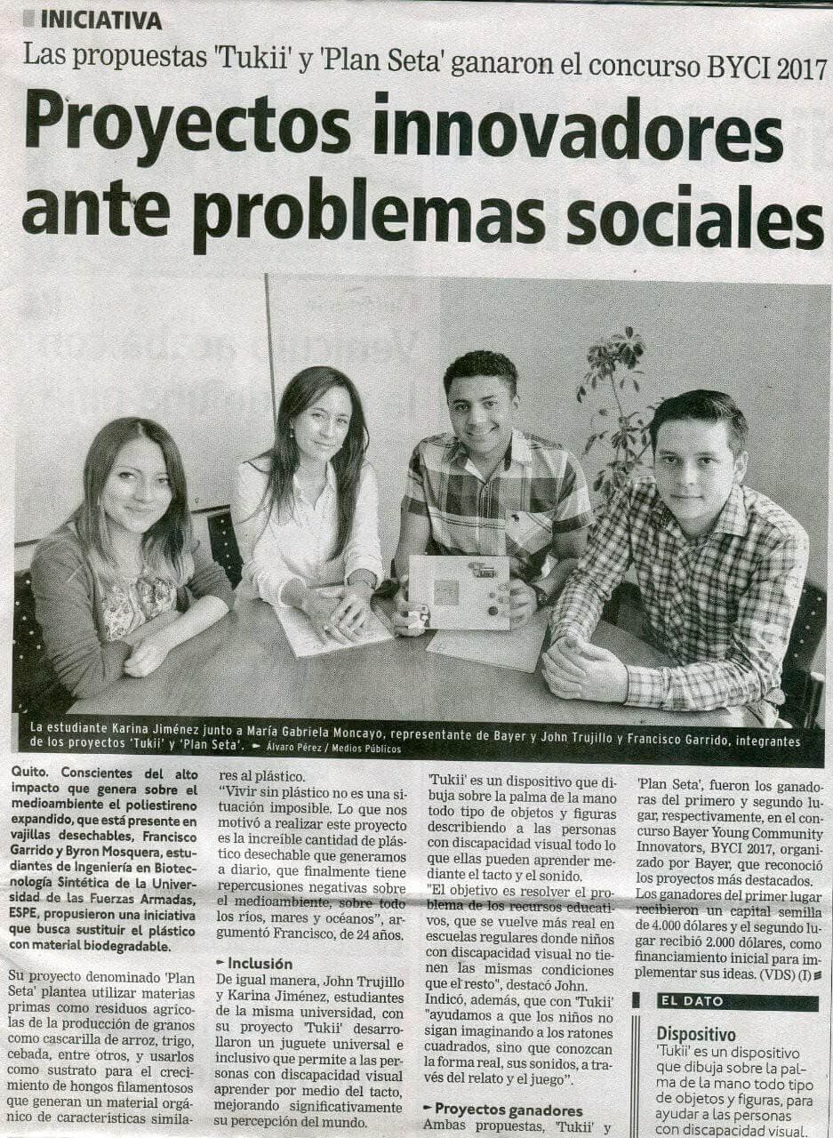 Public recognition during the Bayer Young Community Innovators 2017 competition.